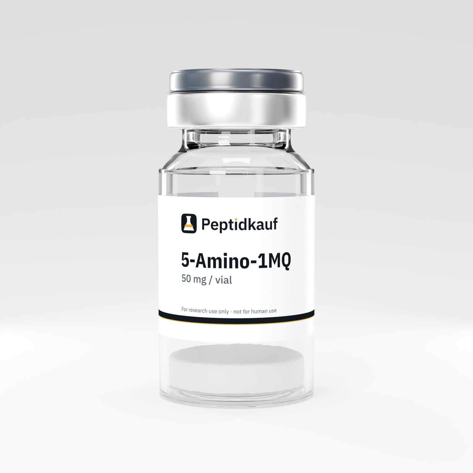 5-Amino-1MQ 50 mg vial with Peptidkauf label and batch number