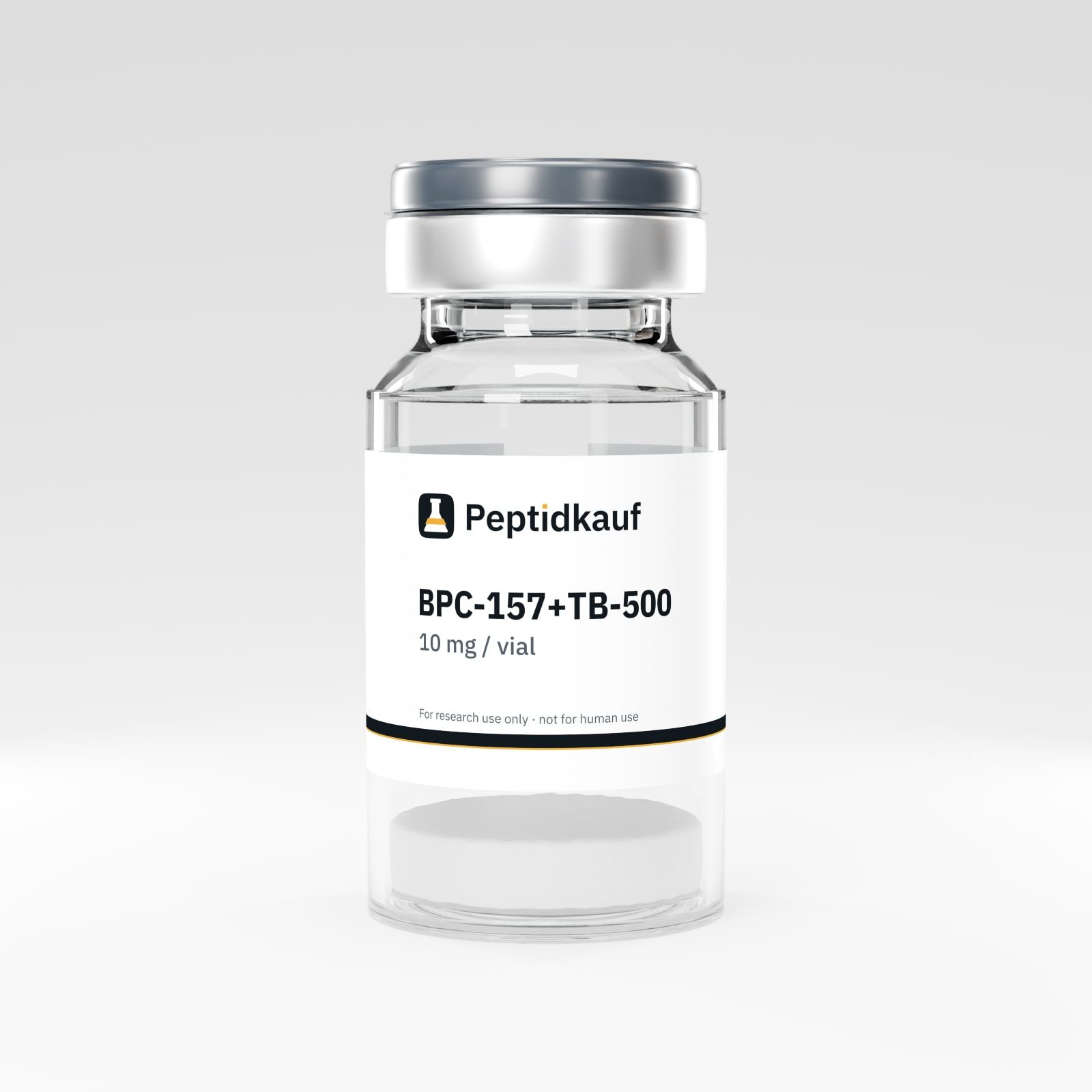 BPC-157+TB-500 10 mg Vial mit Peptidkauf-Etikett und Chargennummer