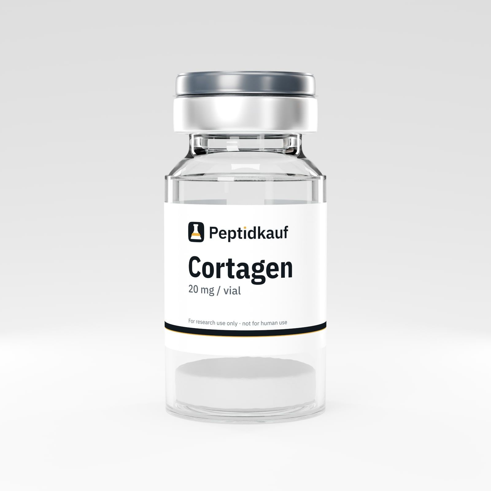 Cortagen 20 mg Vial mit Peptidkauf-Etikett und Chargennummer