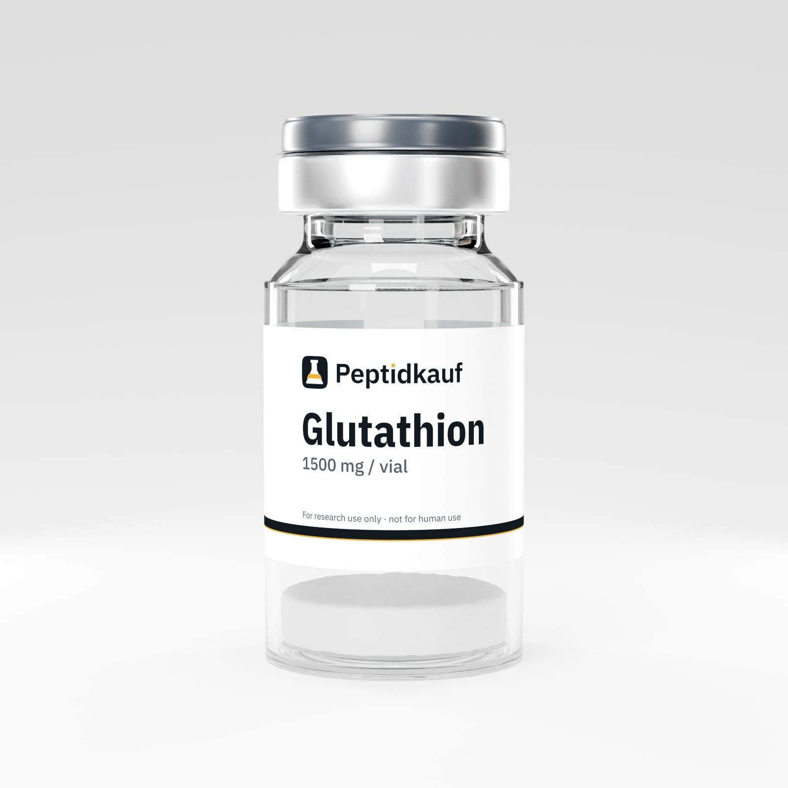 Glutathion 1500 mg Vial mit Peptidkauf-Etikett und Chargennummer