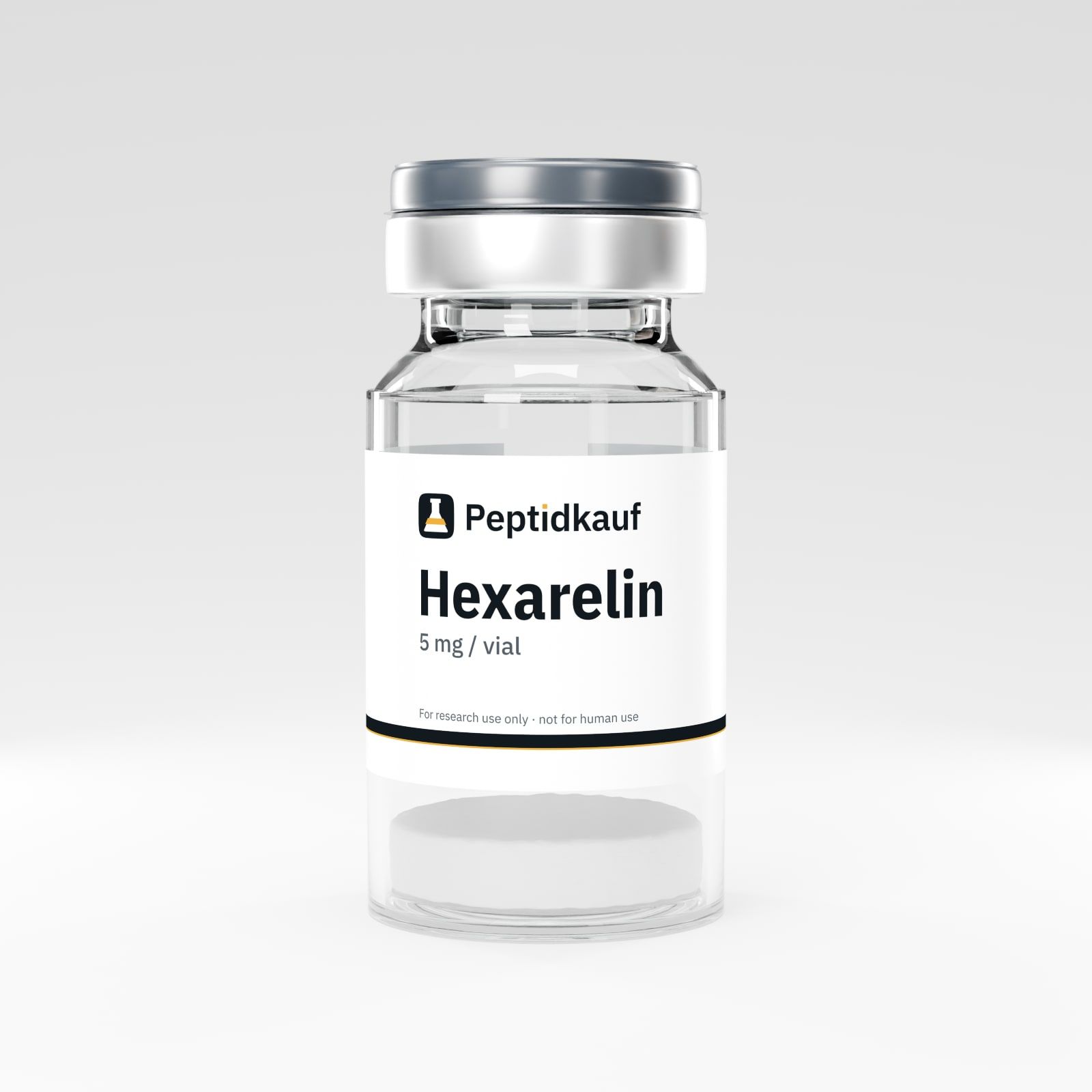Hexarelin 5 mg Vial mit Peptidkauf-Etikett und Chargennummer