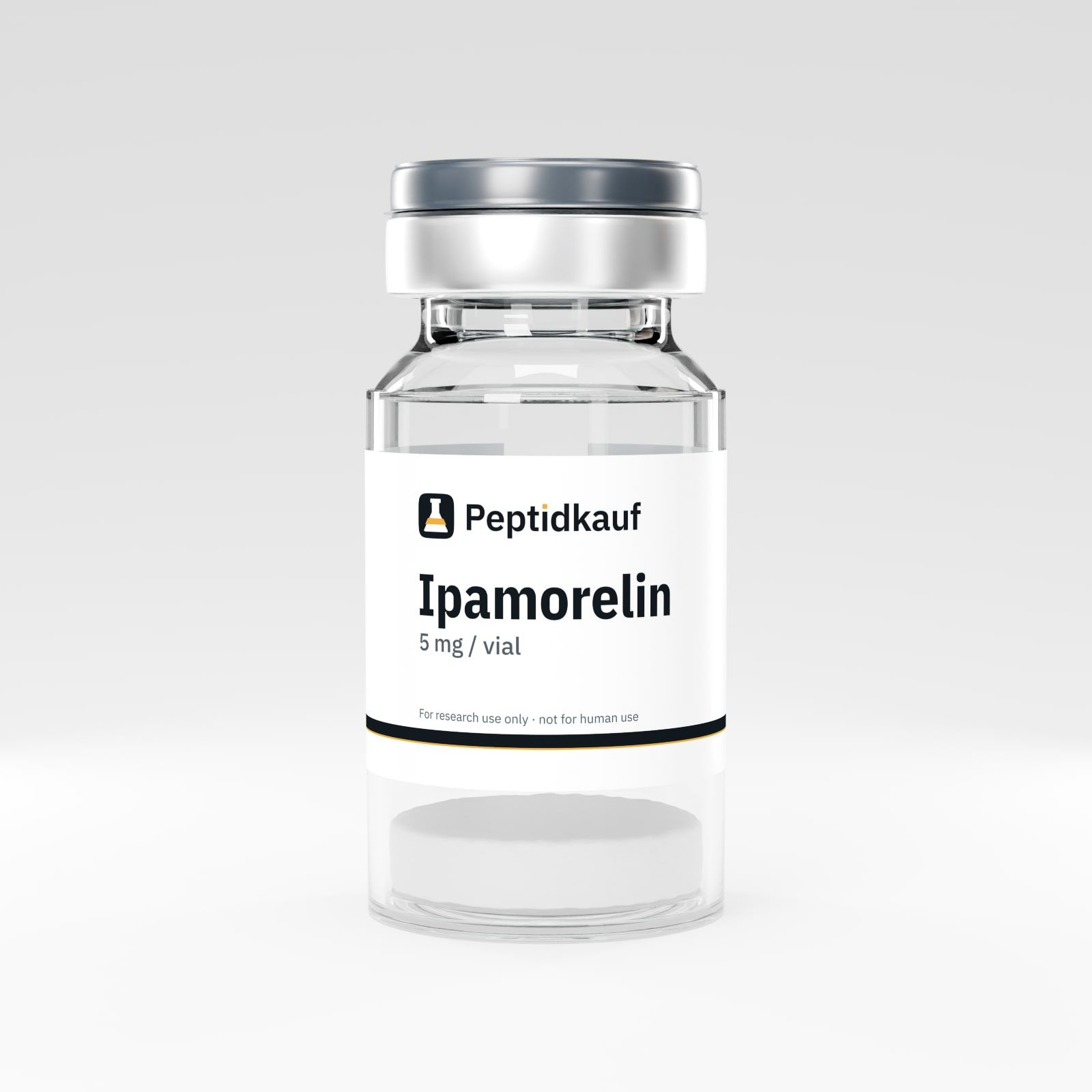 Ipamorelin 5 mg Vial mit Peptidkauf-Etikett und Chargennummer