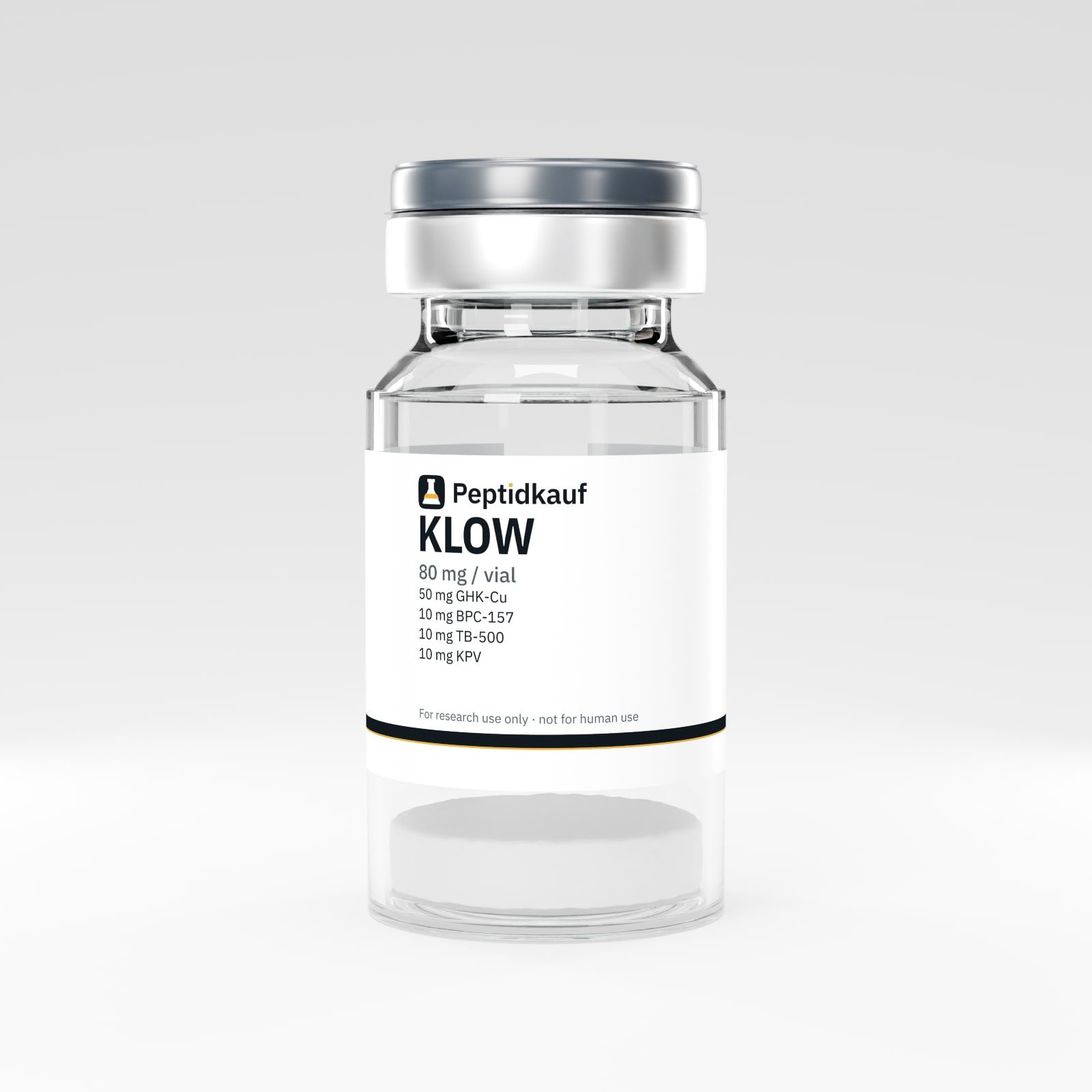 KLOW 80 mg Vial mit Peptidkauf-Etikett und Chargennummer